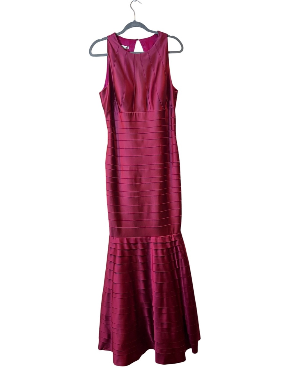 Kay Unger Magenta Tiered Pleated Satin Mermaid Gown Prom MOB Dress 14 NWT